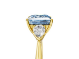 Yellow gold Three-Stone Fancy Blue Princess  Cut Diamond Ring with Pear Side Stones in Four-Prong Setting_112