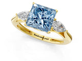 Yellow gold Three-Stone Fancy Blue Princess Cut Diamond Ring with Pear  Side Stones in Four-Prong Setting_13