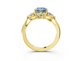 Yellow gold Three-Stone Fancy Blue Princess Cut Diamond Ring with Pear  Side Stones in Four-Prong Setting_15
