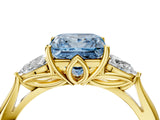Yellow gold Three-Stone Fancy Blue Princess Cut Diamond Ring with Pear  Side Stones in Four-Prong Setting_16