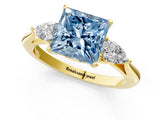 Yellow gold Three-Stone Fancy Blue Princess Cut Diamond Ring with Pear  Side Stones in Four-Prong Setting_49
