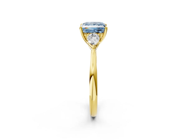 Yellow Gold Princess Cut Engagement Ring Setting for Fancy Blue Center with Pear Side Stones