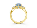 Yellow gold Three-Stone Fancy Blue Princess Cut Diamond Ring with Pear  Side Stones in Four-Prong Setting_51