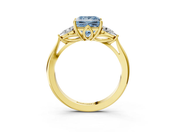 Yellow Gold Princess Cut Engagement Ring Setting for Fancy Blue Center with Pear Side Stones