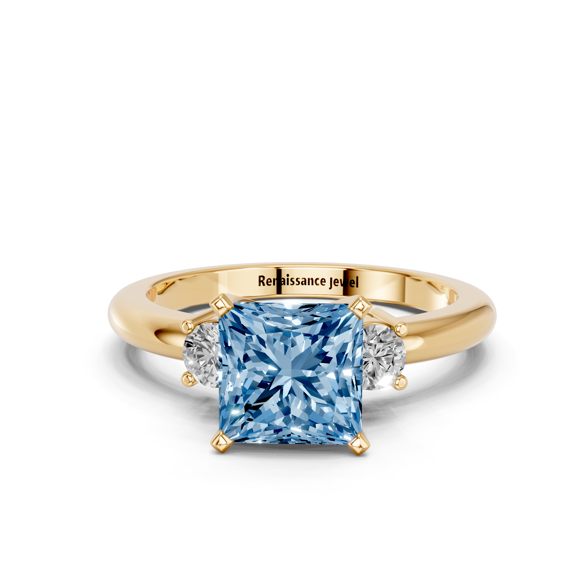 Yellow gold Three-Stone Fancy Blue Princess  Cut Diamond Solitaire with Prong Setting and Classic Band_11