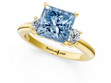 Yellow gold Three-Stone Fancy Blue Princess  Cut Diamond Solitaire with Prong Setting and Classic Band_29