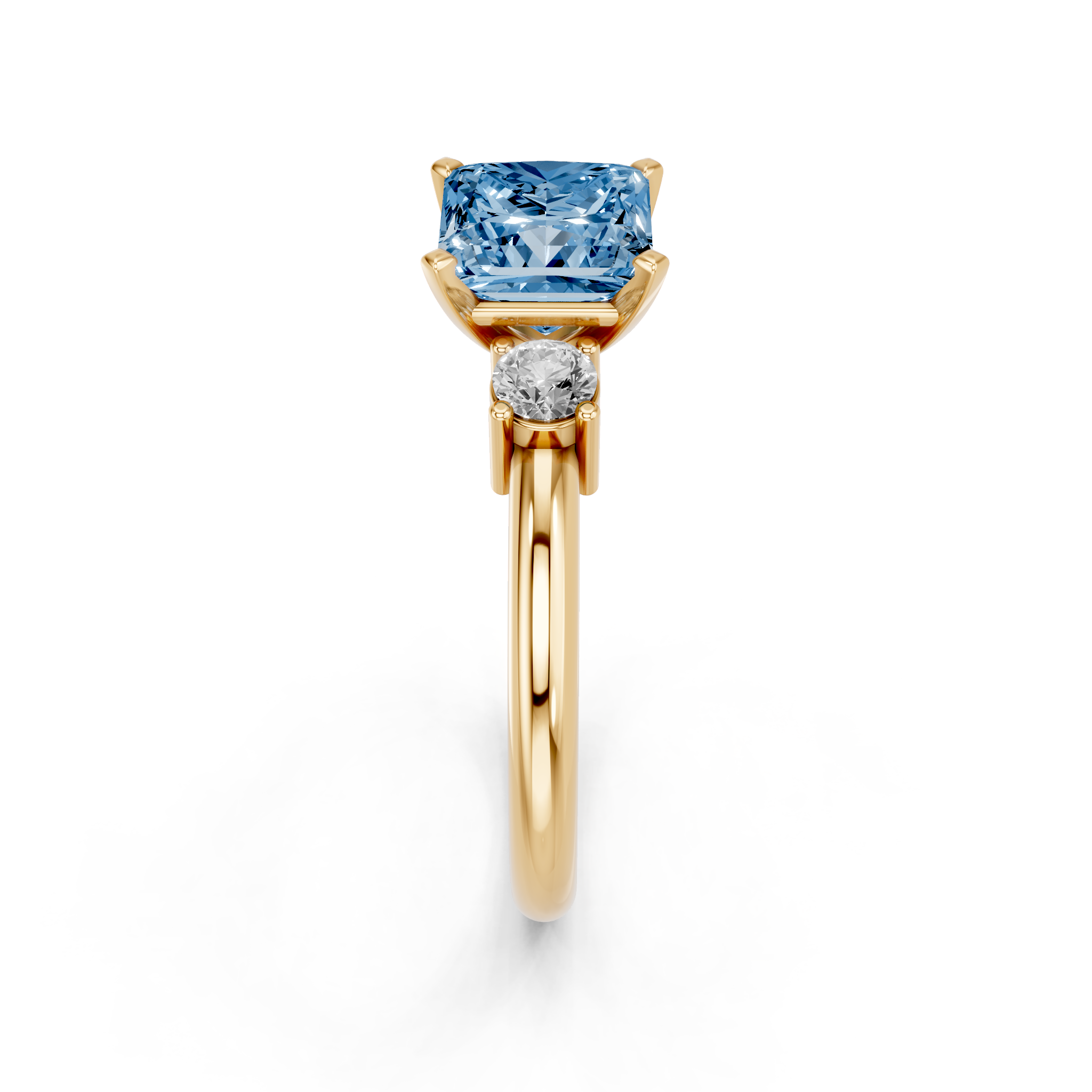 Yellow gold Three-Stone Fancy Blue Princess  Cut Diamond Solitaire with Prong Setting and Classic Band_4