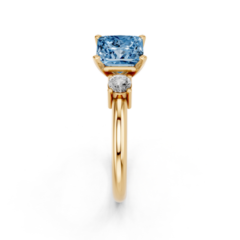 Yellow gold Three-Stone Fancy Blue Princess  Cut Diamond Solitaire with Prong Setting and Classic Band_4