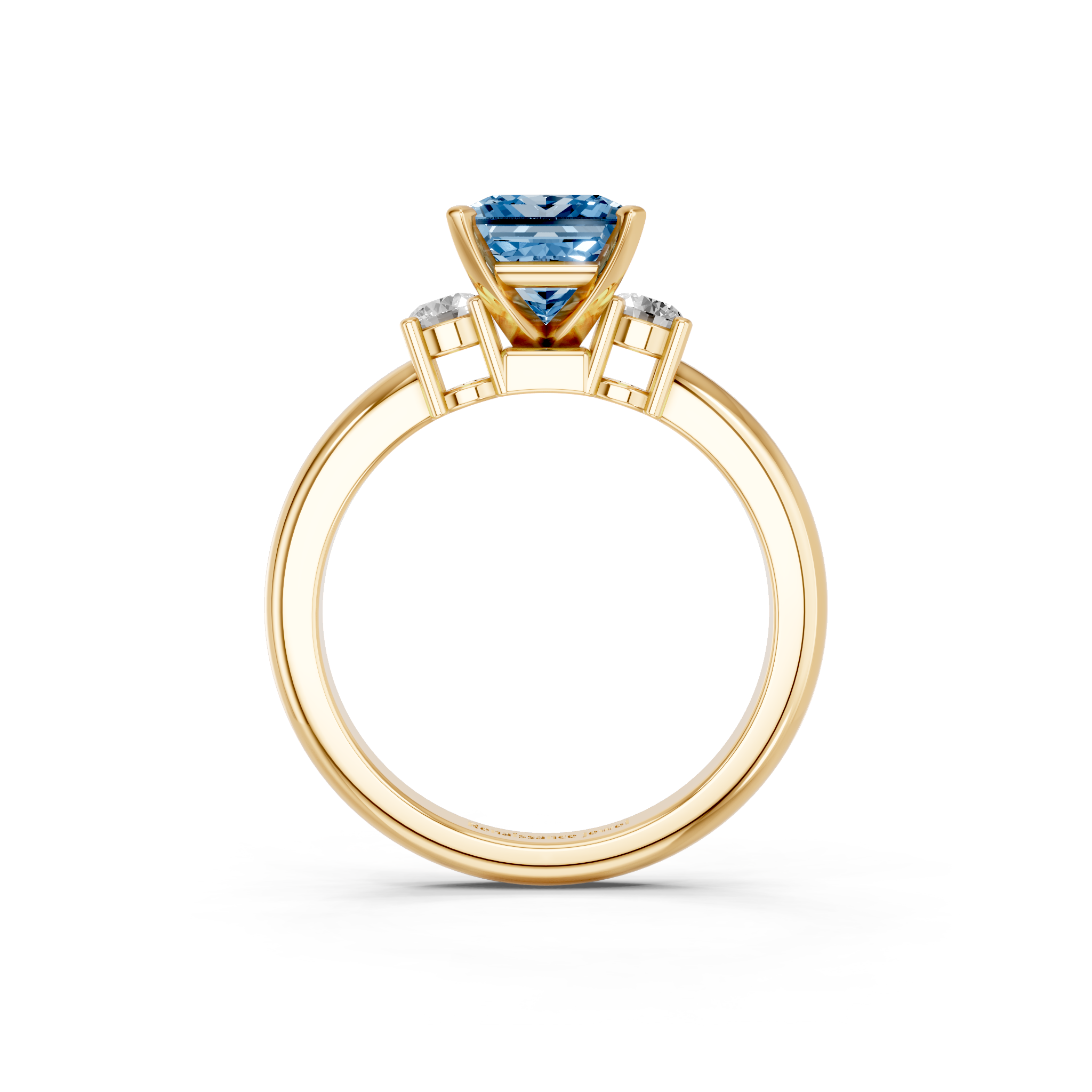 Yellow gold Three-Stone Fancy Blue Princess  Cut Diamond Solitaire with Prong Setting and Classic Band_5
