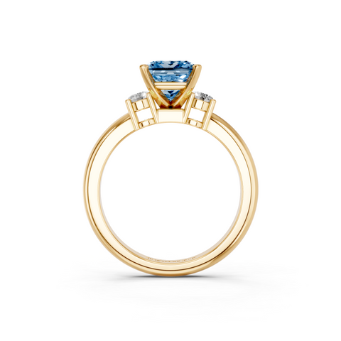 Yellow gold Three-Stone Fancy Blue Princess  Cut Diamond Solitaire with Prong Setting and Classic Band_5