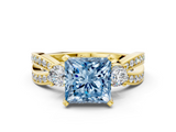 Yellow gold Three-Stone Fancy Blue Princess  Cut Diamond Twist Band with Prong Setting_34
