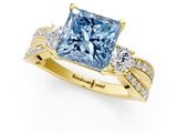 Yellow gold Three-Stone Fancy Blue Princess  Cut Diamond Twist Band with Prong Setting_35