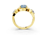 Yellow gold Three-Stone Fancy Blue Princess Cut Diamond Wave Pave Band with Prong Setting_3