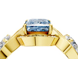 Yellow gold Three-Stone Fancy Blue Princess Cut Diamond Wave Pave Band with Prong Setting_4