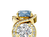 Yellow gold Three-Stone Fancy Blue Princess Cut Diamond Wave Pave Band with Prong Setting_5