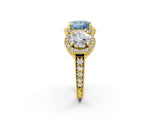 Yellow gold Three-Stone Fancy Blue Princess Cut Halo Diamond Milgrain Band with Four-Prong Setting_2