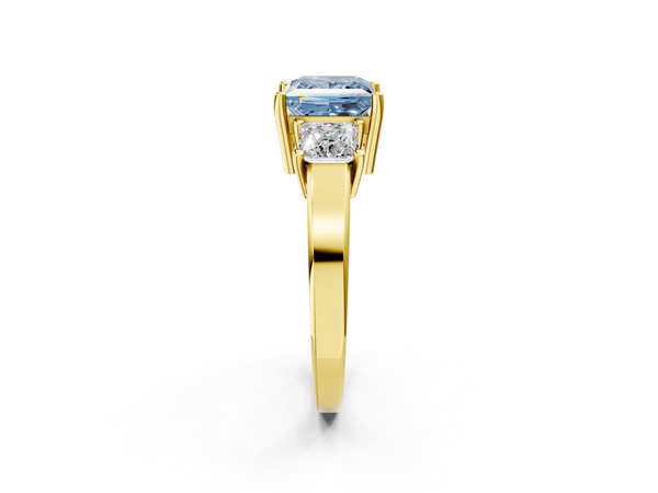 Yellow gold Three-Stone Fancy Blue Princess  Cut Solitaire Ring with Prong Setting