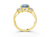 Yellow gold Three-Stone Fancy Blue Princess  Cut Solitaire Ring with Prong Setting_6