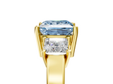 Yellow gold Three-Stone Fancy Blue Princess  Cut Solitaire Ring with Prong Setting_8