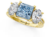 Yellow gold Three-Stone Fancy Blue Princess  Diamond Milgrain Pave Band with Prong Setting 2