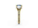 Yellow gold Three-Stone Fancy Blue Princess  Diamond Milgrain Pave Band with Prong Setting 3