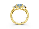 Yellow gold Three-Stone Fancy Blue Princess  Diamond Milgrain Pave Band with Prong Setting 4