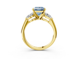 Yellow gold Three-Stone Fancy Blue Princess  Diamond Ring with Pear Side Stones in Four-Prong Setting_84