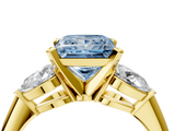 Yellow gold Three-Stone Fancy Blue Princess  Diamond Ring with Pear Side Stones in Four-Prong Setting_85