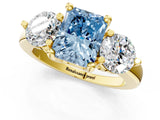 Yellow gold Three-Stone Fancy Blue Radiant  Brilliant Cut Solitaire Ring with Prong Setting on a Classic Band 2