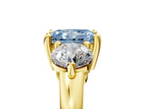 Yellow gold Three-Stone Fancy Blue Radiant  Brilliant Cut Solitaire Ring with Prong Setting on a Classic Band