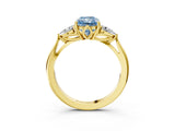 Yellow gold Three-Stone Fancy Blue Radiant Cut Brilliant Diamond Solitaire Ring with Tapered Band and Four-Prong Setting_9