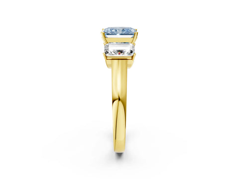 Yellow gold Three-Stone Fancy Blue Radiant Cut Brilliant Diamond Trellis Ring with Comfort Fit Band_2