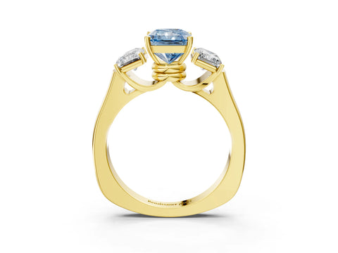 Yellow gold Three-Stone Fancy Blue Radiant Cut Brilliant Diamond Trellis Ring with Comfort Fit Band_3