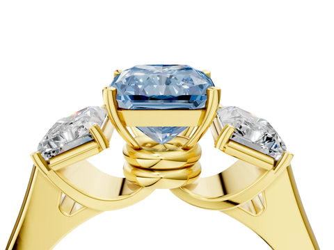 Yellow gold Three-Stone Fancy Blue Radiant Cut Brilliant Diamond Trellis Ring with Comfort Fit Band_4