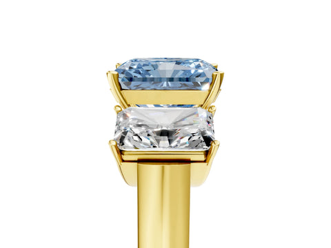 Yellow gold Three-Stone Fancy Blue Radiant Cut Brilliant Diamond Trellis Ring with Comfort Fit Band_5