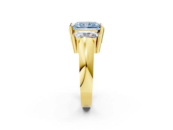 Yellow gold Three Stone Fancy Blue Radiant Cut Cut Channel Set Diamond Ring