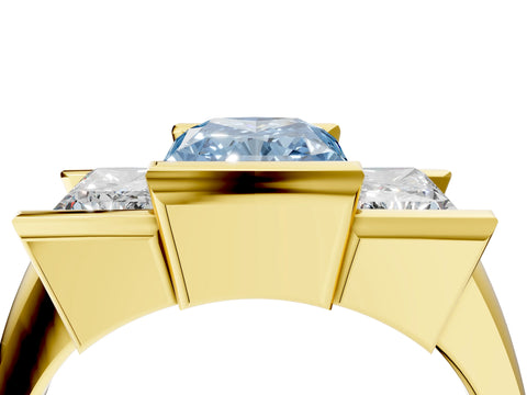 Yellow gold Three Stone Fancy Blue Radiant Cut Cut Channel Set Diamond Ring_4