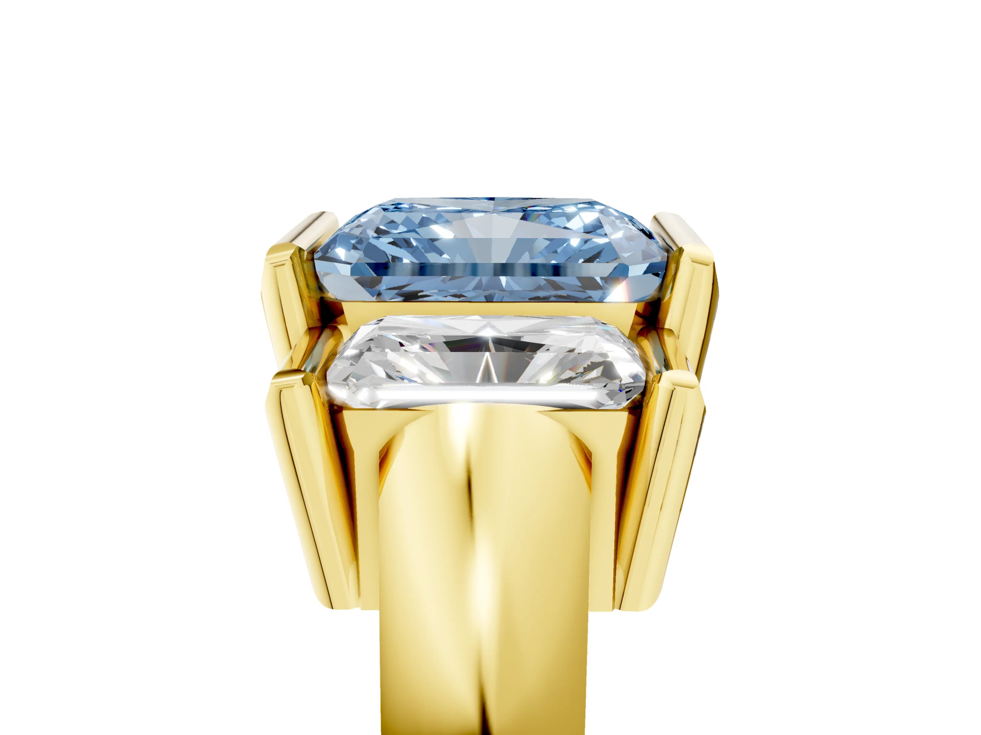 Yellow gold Three Stone Fancy Blue Radiant Cut Cut Channel Set Diamond Ring_5