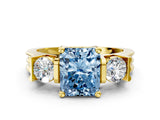 Yellow gold Three-Stone Fancy Blue Radiant Cut Cut Classic Band Prong Setting Ring