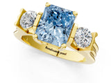Yellow gold Three-Stone Fancy Blue Radiant Cut Cut Classic Band Prong Setting Ring_1