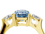 Yellow gold Three-Stone Fancy Blue Radiant Cut Cut Classic Band Prong Setting Ring_4