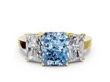 Yellow gold Three-Stone Fancy Blue Radiant Cut Cut Diamond Engagement Ring with Flat Band and Four-Prong Setting_12