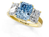 Yellow gold Three-Stone Fancy Blue Radiant Cut Cut Diamond Engagement Ring with Flat Band and Four-Prong Setting_13