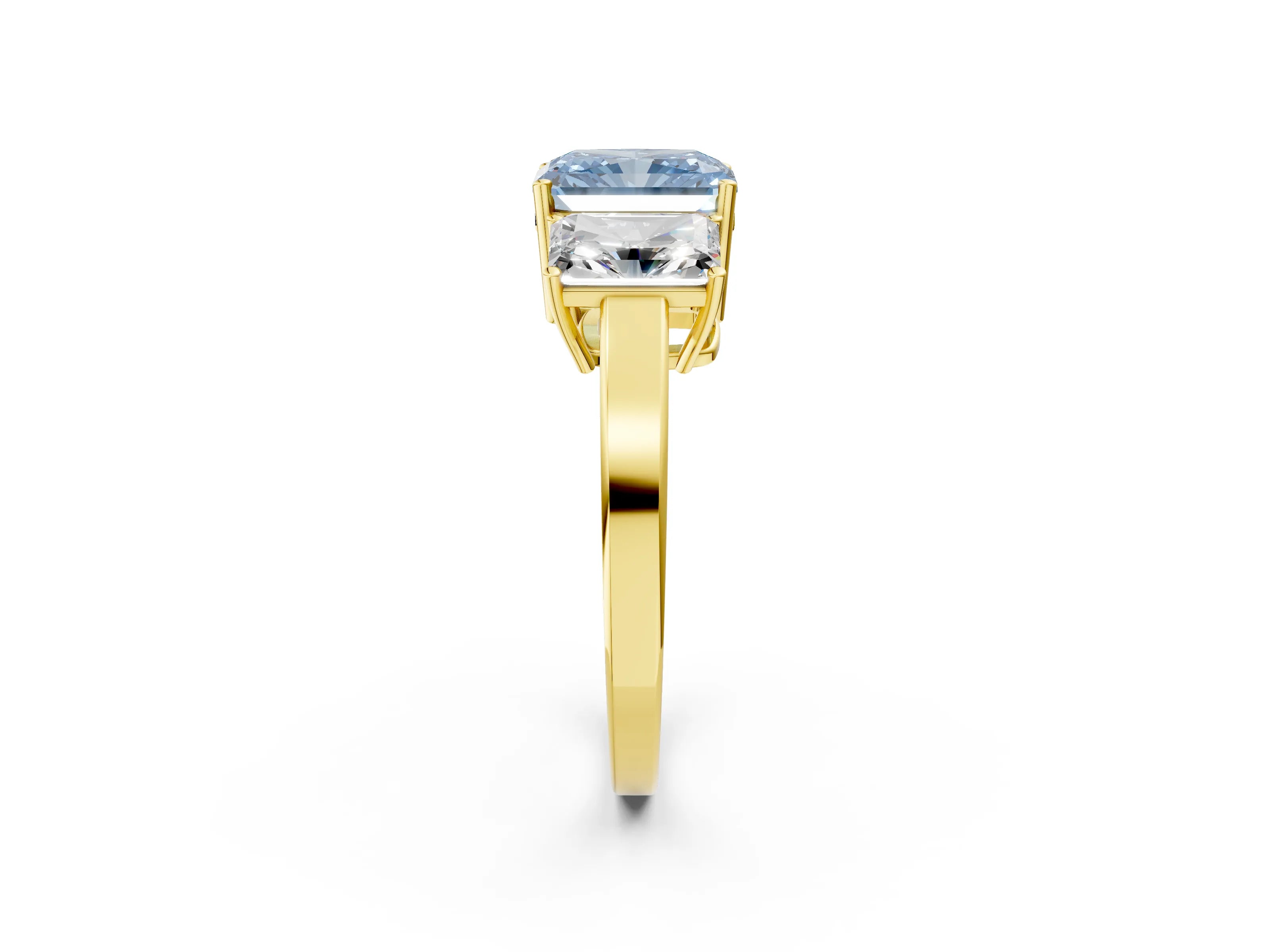 Yellow gold Three-Stone Fancy Blue Radiant Cut Cut Diamond Engagement Ring with Flat Band and Four-Prong Setting_14
