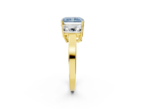 Yellow gold Three-Stone Fancy Blue Radiant Cut Cut Diamond Engagement Ring with Flat Band and Four-Prong Setting_14