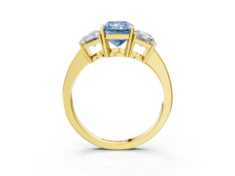 Yellow gold Three-Stone Fancy Blue Radiant Cut Cut Diamond Engagement Ring with Flat Band and Four-Prong Setting_15