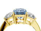 Yellow gold Three-Stone Fancy Blue Radiant Cut Cut Diamond Engagement Ring with Flat Band and Four-Prong Setting_16