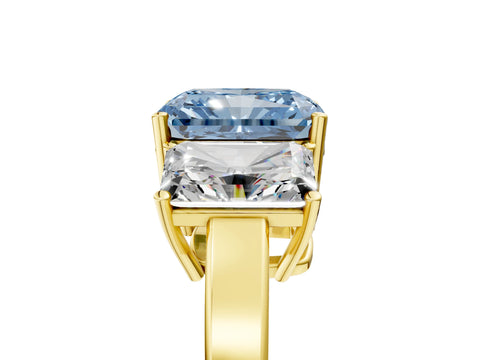 Yellow gold Three-Stone Fancy Blue Radiant Cut Cut Diamond Engagement Ring with Flat Band and Four-Prong Setting_17