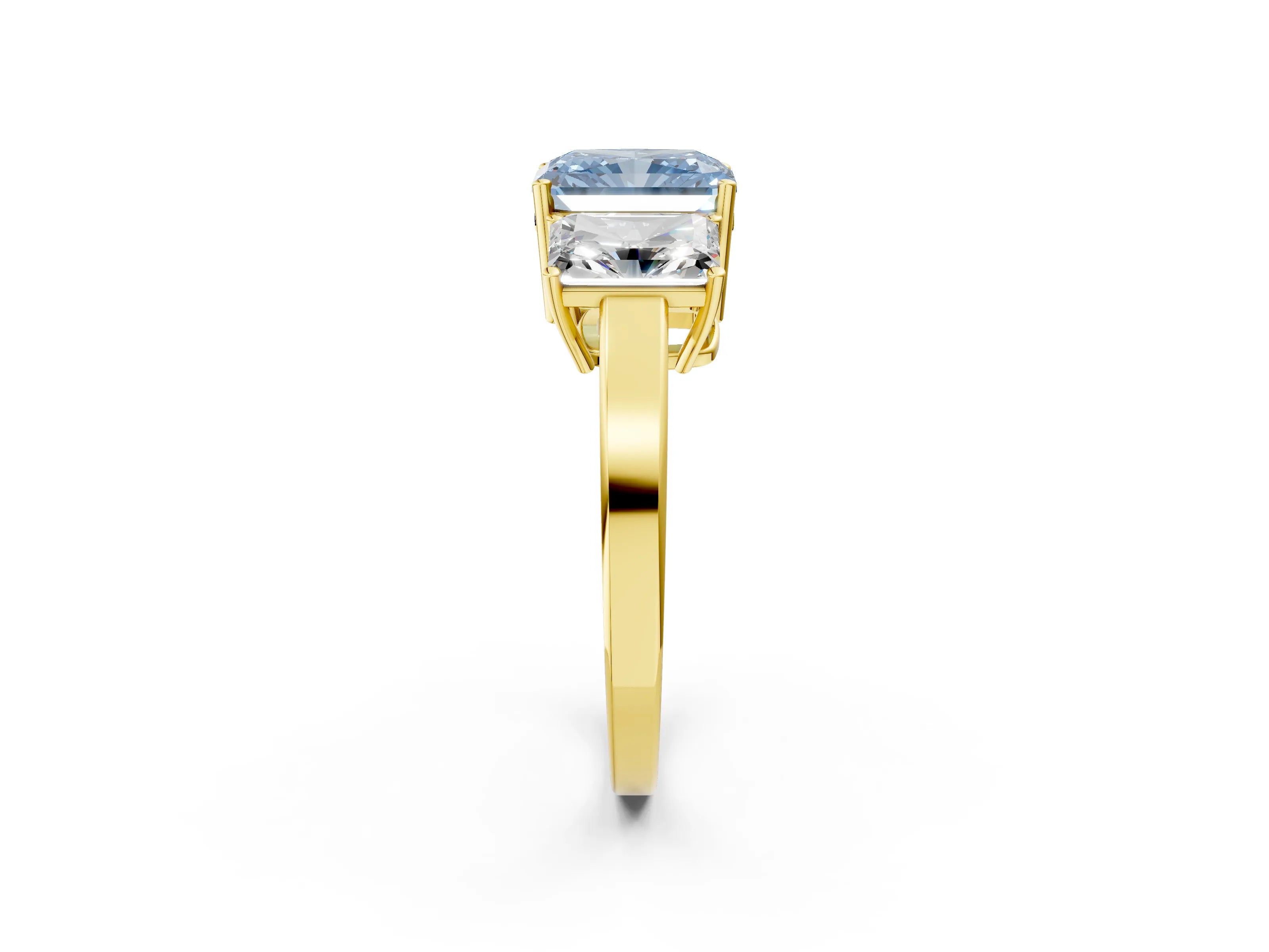 Yellow gold Three-Stone Fancy Blue Radiant Cut Cut Diamond Engagement Ring with Flat Band and Four-Prong Setting_2