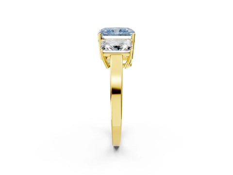 Yellow gold Three-Stone Fancy Blue Radiant Cut Cut Diamond Engagement Ring with Flat Band and Four-Prong Setting_2
